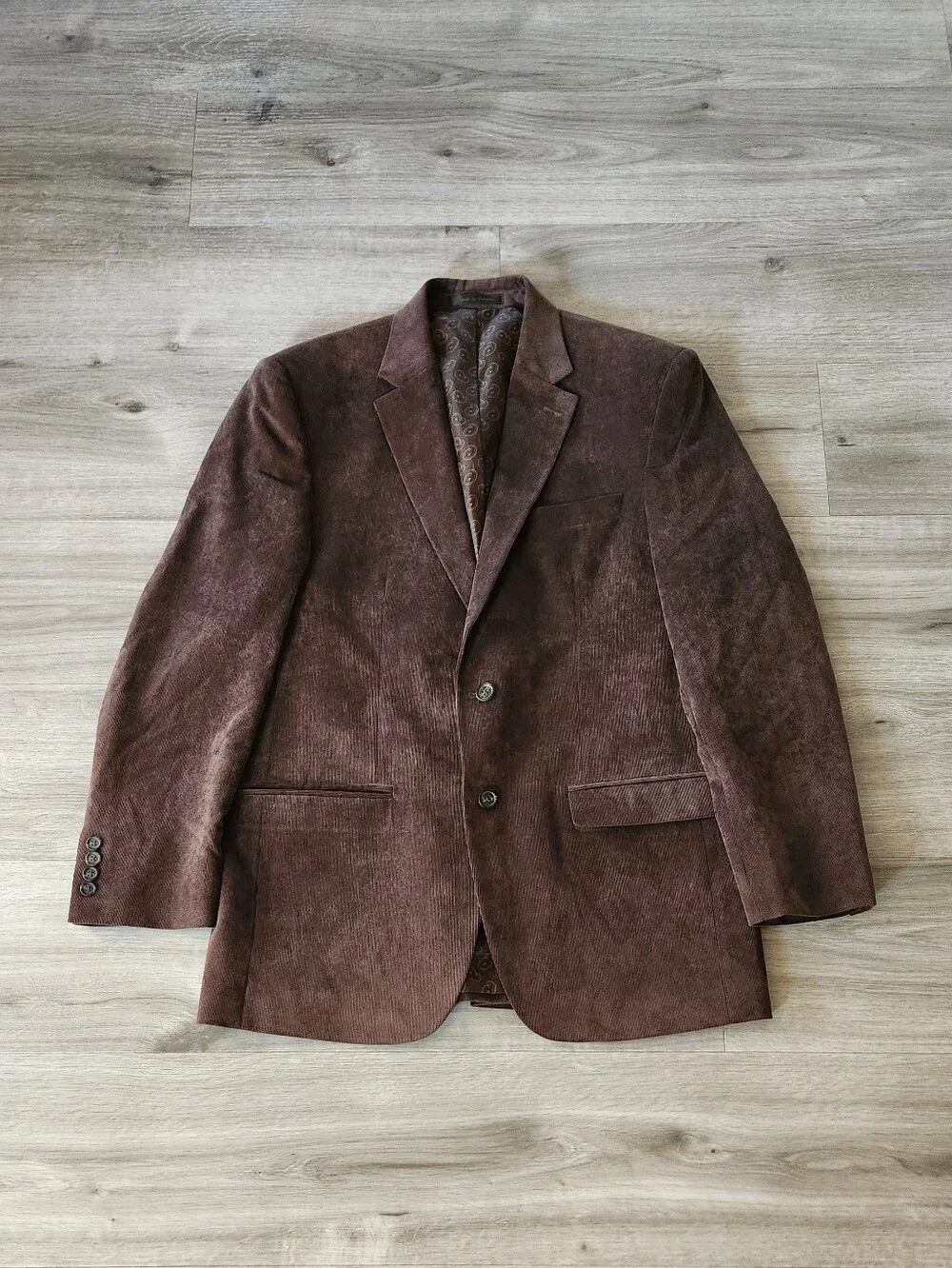 CHAPS Corduroy Blazer Men 40R Brown Sport Coat Jacket Paisley Lined